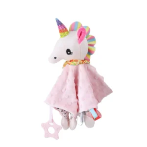 Doudou Licorne Rose Avec Attache Tétine